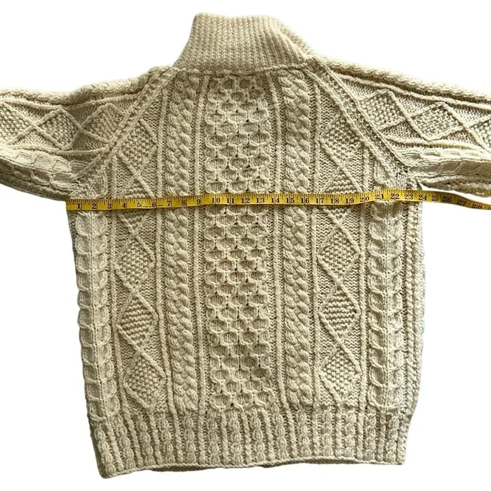 Loch Garman Ireland Fisherman Sweater Ivory Wool cardigan Full Zip L Unisex Aran